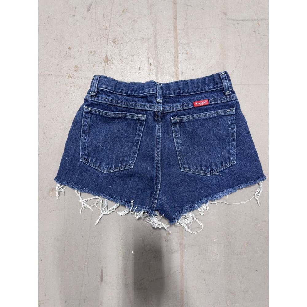 Vintage Wrangler High Waisted Denim Cutoff Shorts Dark Wash Frayed Hem 27 Waist - Picture 2 of 9